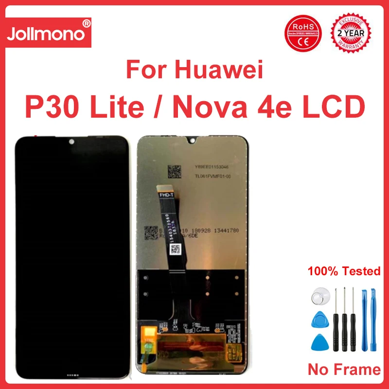 6.15'' Original LCD With Frame For HUAWEI P30 Lite LCD Display Screen For HUAWEI P30 Lite Screen Nova 4e MAR-LX1 LX2 AL01