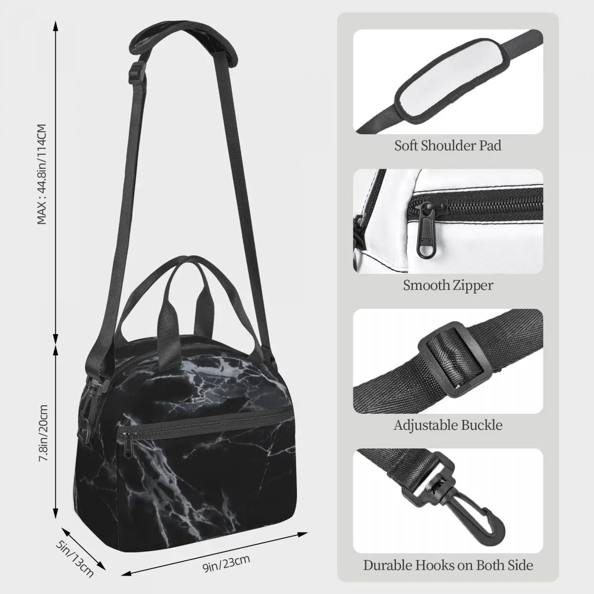 Black And White Marble Insulated Lunch Bag for Kids School Cooler Thermal Box Tote Portable Lunch Boxes