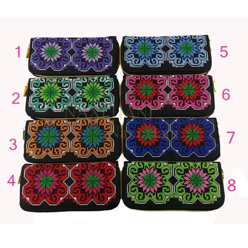 Wholesale 5pcs / lot Retro zipper wallets women wallets Embroidered women flower purse cross-stitch wallet