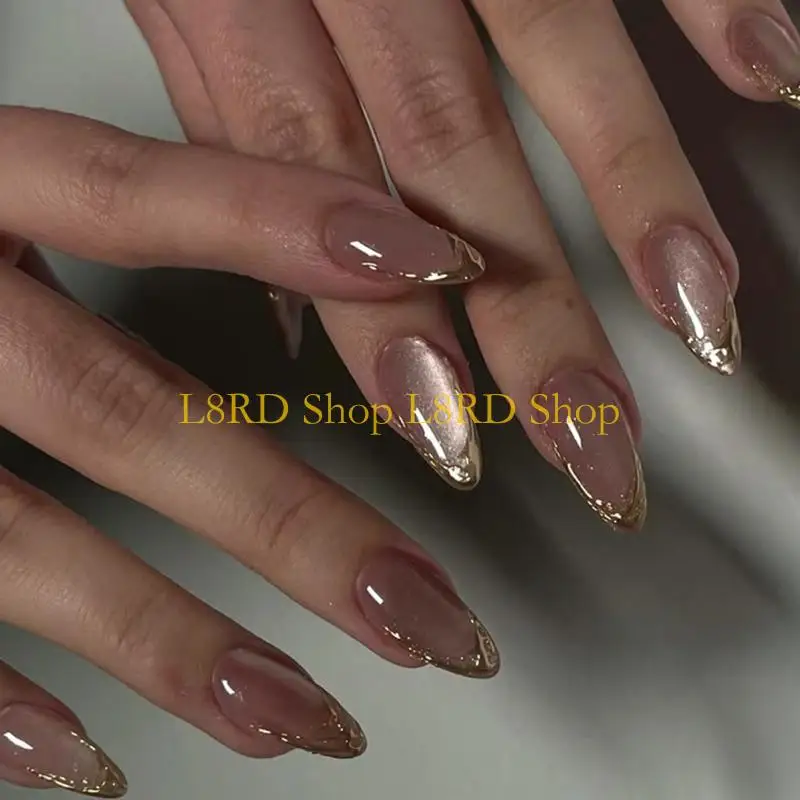 L8rd Presse auf Nagel Mandel falscher Nagel mit Glitzern Pailletten Design Cats Eye Glossy auf Nagelklesschen auf Frauen