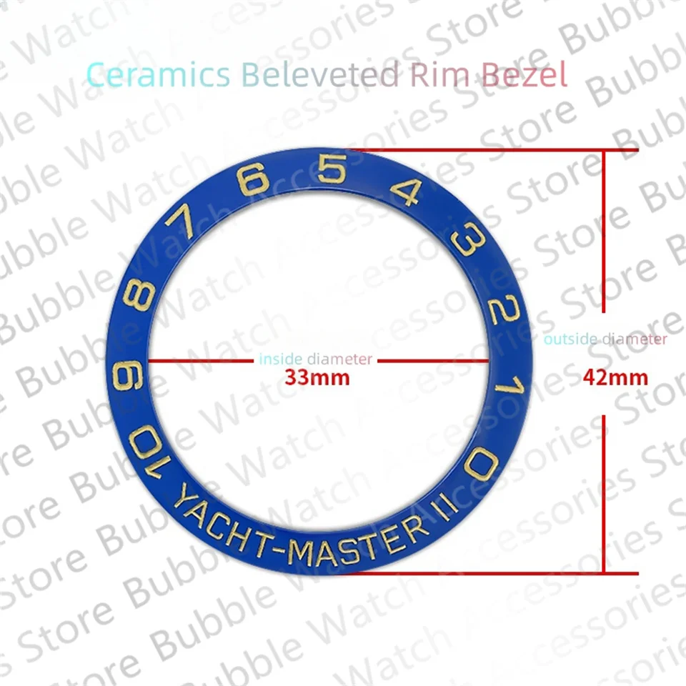 42mm*33mm Blue Ceramics Bezel Insert Fit For Rlx Ym2 Mechanical Wristwatch