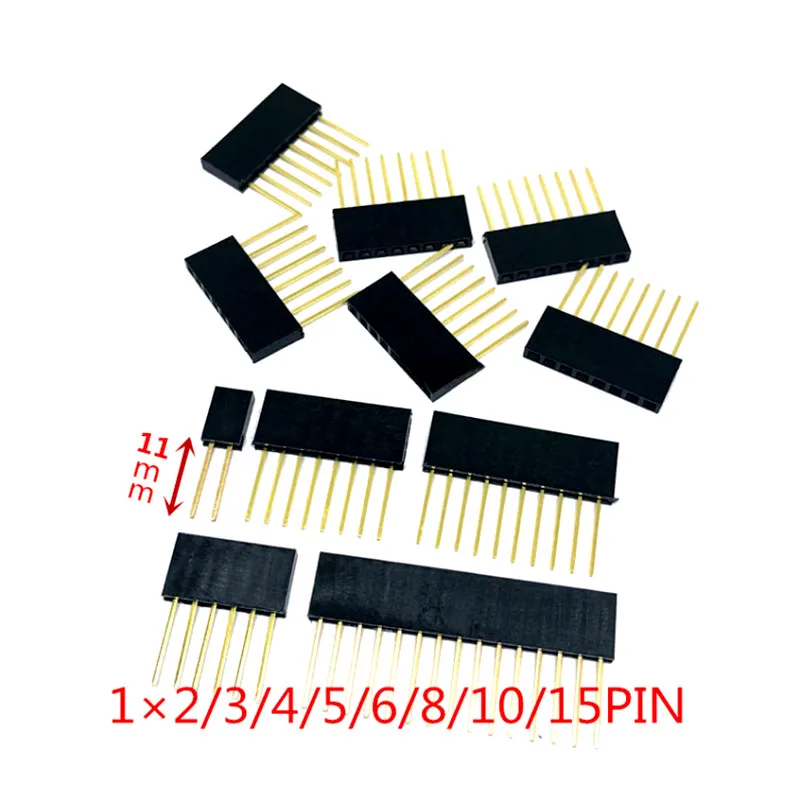 1 × 2/3/4/5/6/8/10/15PIN Kepala Pin Wanita Lurus Baris Tunggal 2.54MM PIN PITCH Panjang 11MM Soket Konektor Strip UNTUK PCB