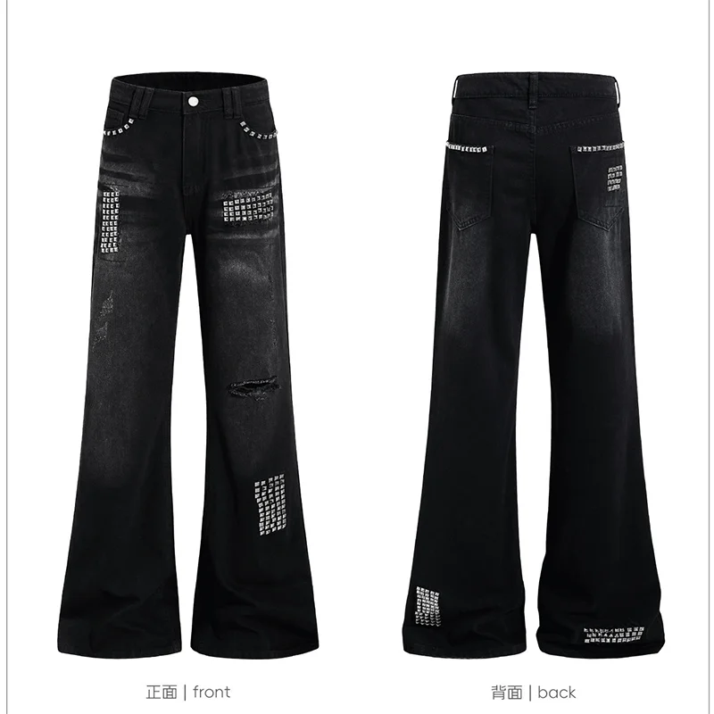 MWJLPWQ Subculture Rivet-detailed Dark Punk Niche Jeans Men's Streetwear Distressed Slim-fit Flared Trousers 2026 Autumn 14960