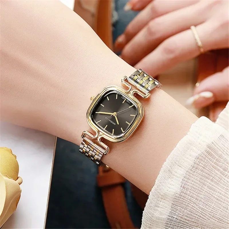 Fashion 2024 Women Simple Small Square Quartz Watch Luxury Ladies Stainless Steel with Gold Strap Business Clock Wristwatch