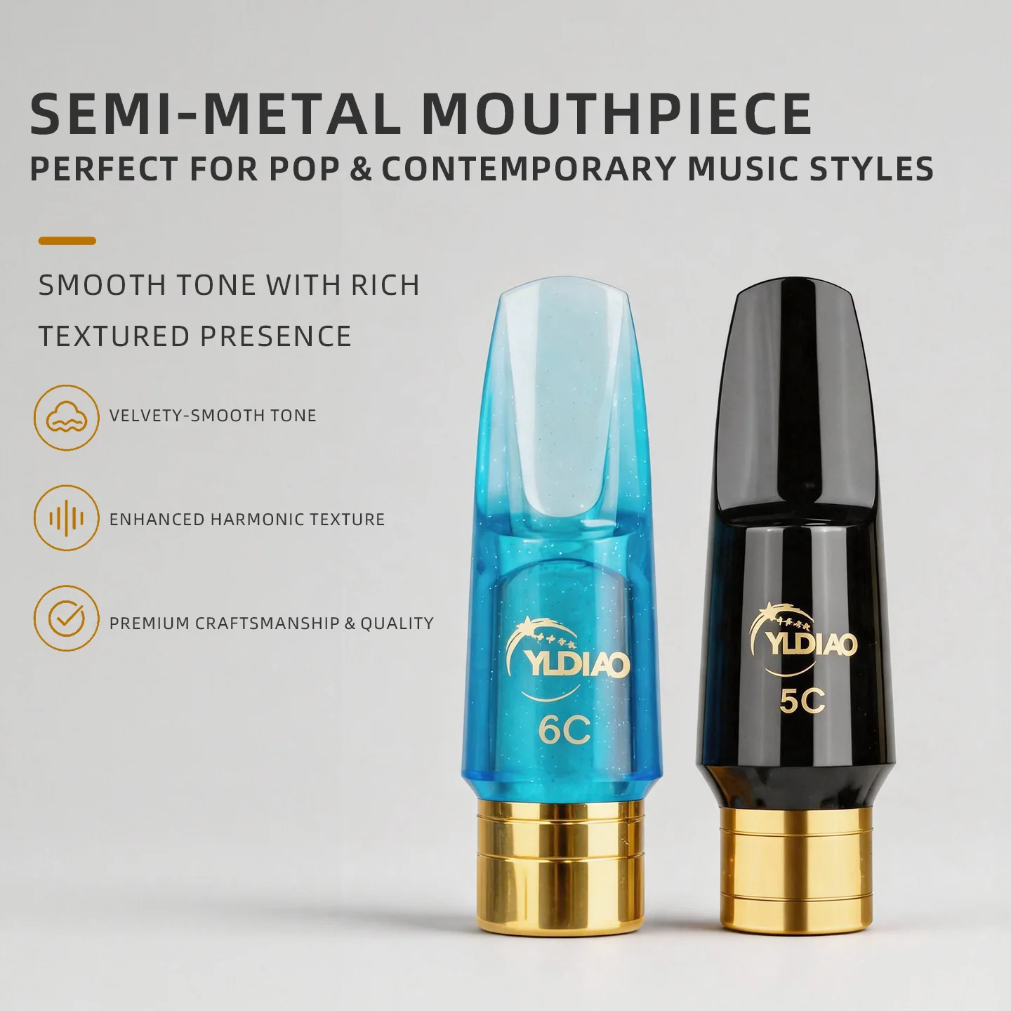 Semi-Metal Balsa Wood Mouthpiece for Alto Saxophone, Tenor Saxophone, and Soprano Saxophone, Easy for Beginners to Play, Saves Effort, with Mouthpiece Clip
