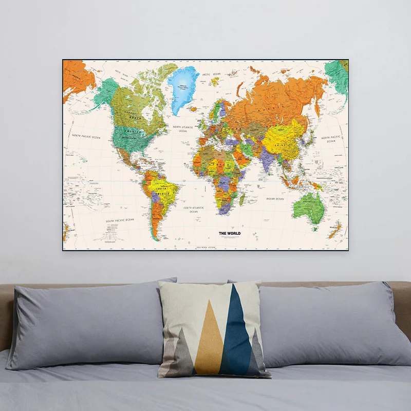 150x100cmThe World แผนที่ไม่ทอไม่กลิ่นตกแต่งภาพภาพวาดผ้าใบ Aerial View Wall Art โปสเตอร์อุปกรณ์สํานักงานโรงเรียน