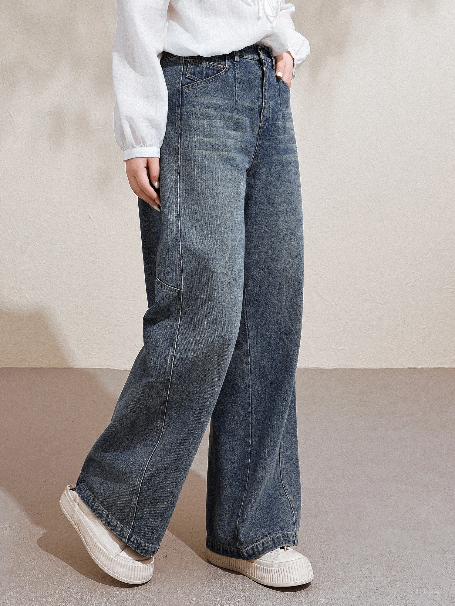 

Egg Sister больших размеров, повседневные свободные модные джинсы с высокой талией для полных женщин, осенний сезон, универсальные удобные джинсовые джинсы...