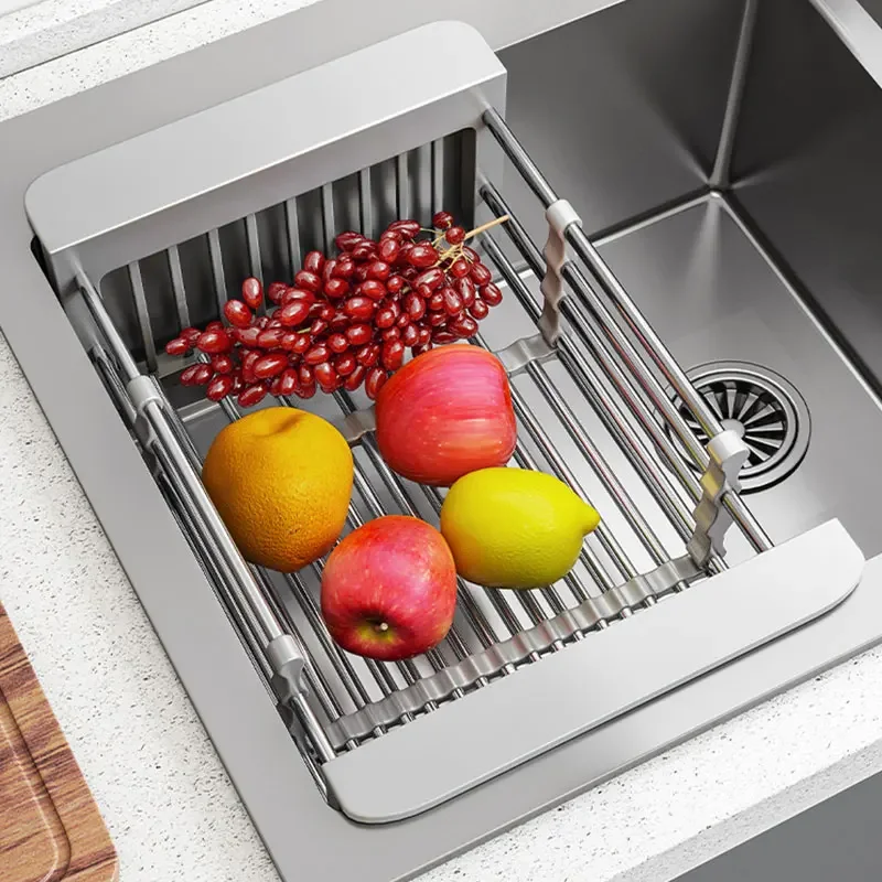 

Folding Kitchen Sink Drain Rack, Stainless Steel Dish Drain Basket for Washing Dishes, Space-Saving Sink Organizer