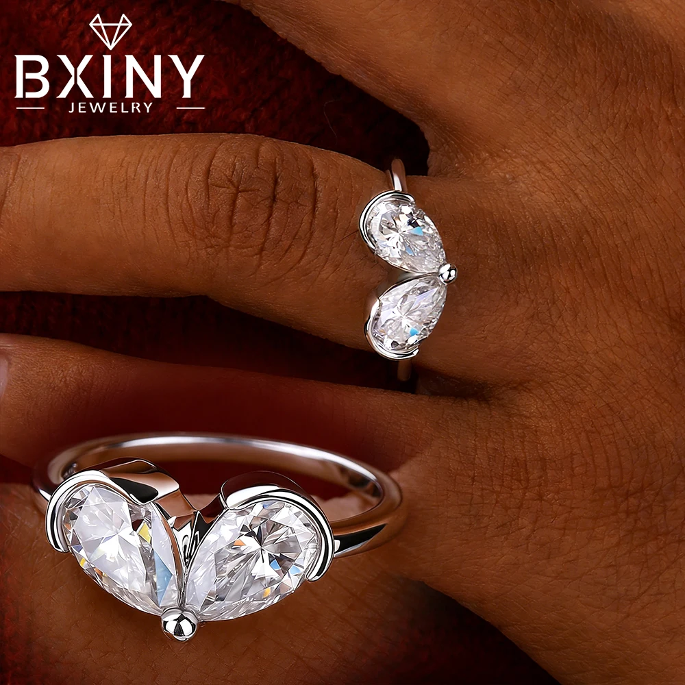 

Кольца BXINY с двумя муассанитами грушевидной огранки, из стерлингового серебра 925 пробы, с бриллиантами в форме капли, для женщин, обручальные, ювелирные изделия, подарки