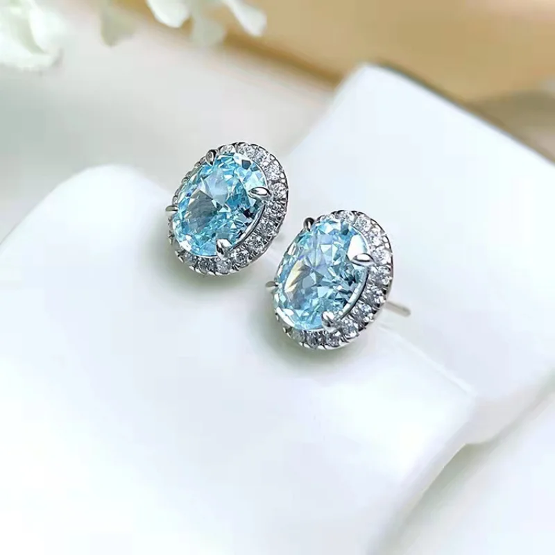 

Серьги из чистого серебра 925 пробы с высокоуглеродистым бриллиантом 6x8 мм, аквамарином и цирконом, оптом