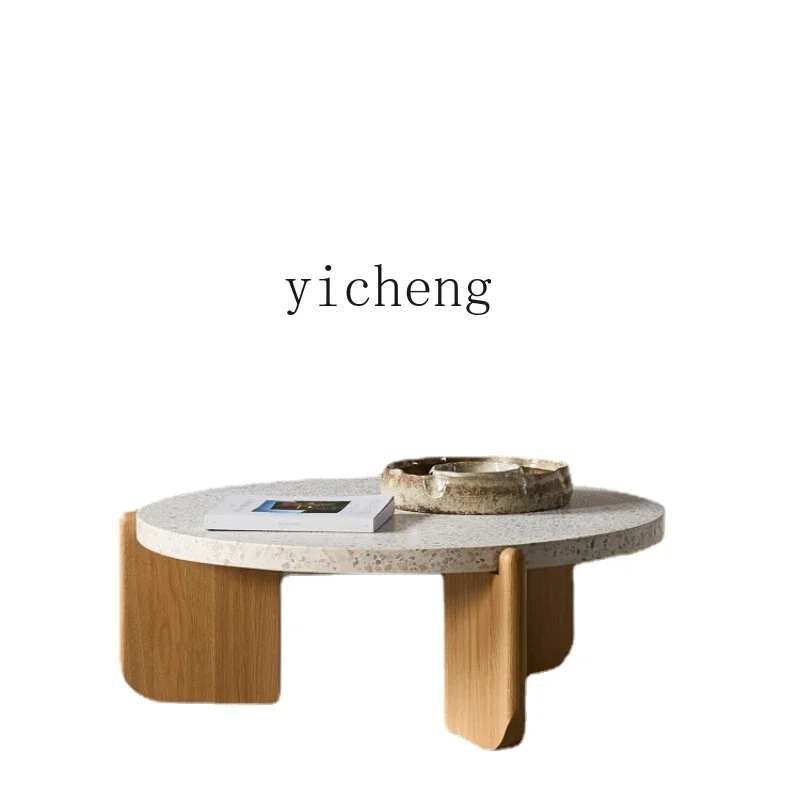 XL Terrazzo Coffee Table Living Room Home round Solid Wood Marble Tea Table