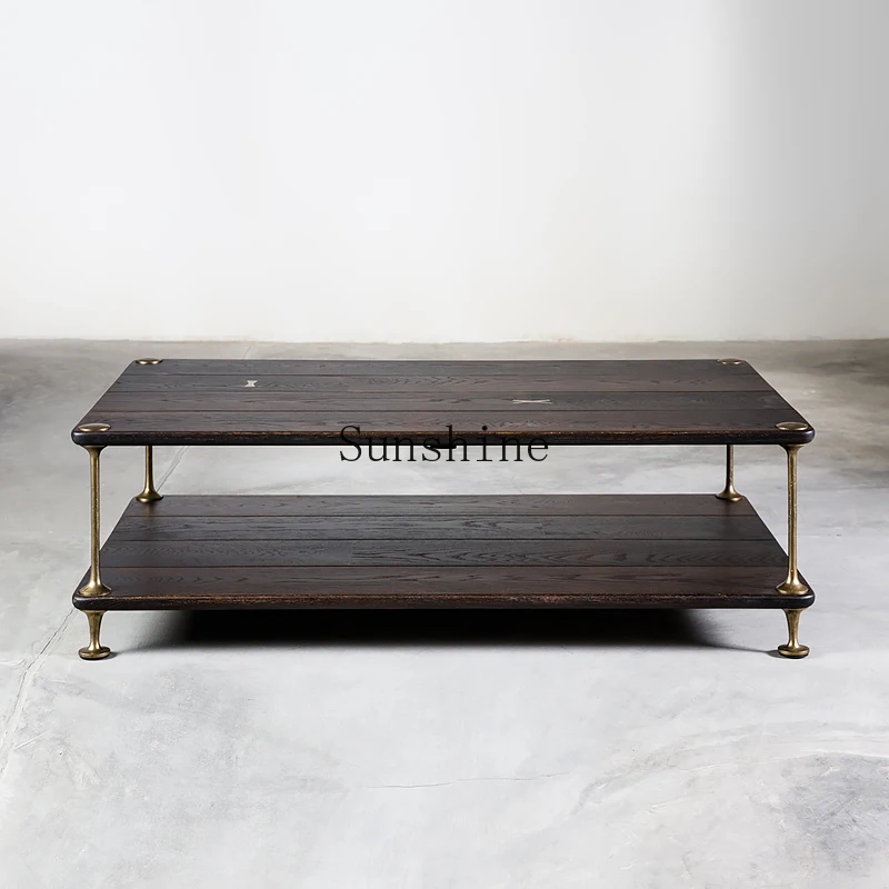 Italian simple oak high-end double-layer coffee table