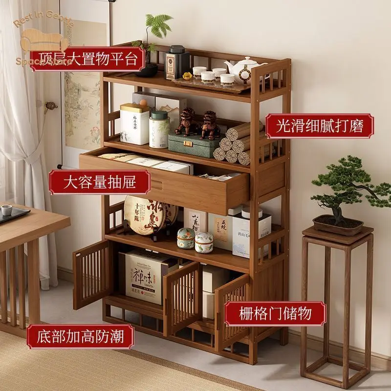 Display cabinet partition storage floor-to-ceiling Chinese Bogu solid wood tea room tea set tea rack