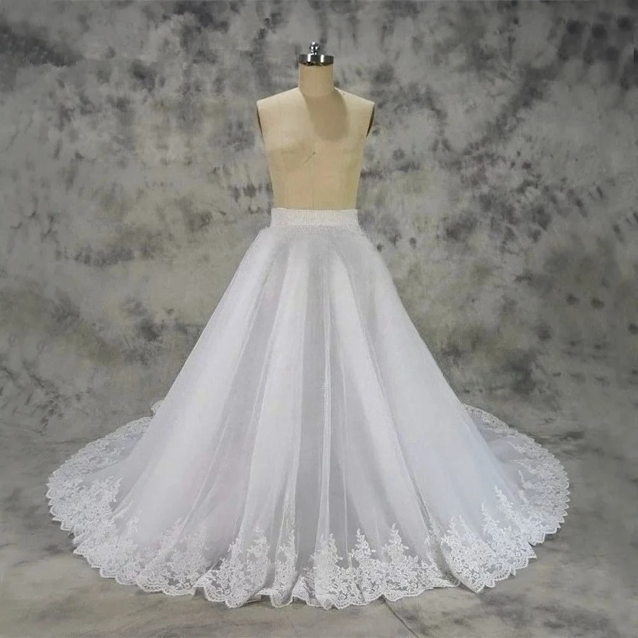 

white removable princess big train wedding dress lace removable skirt wedding accessories custom size