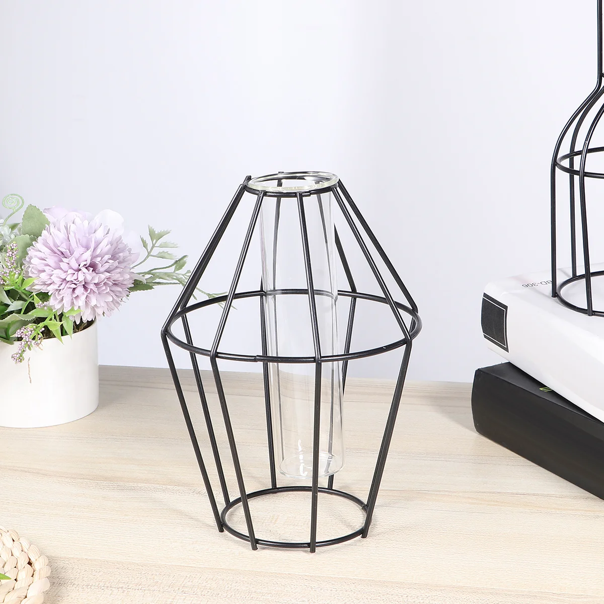 

Creative Iron Planter Glass Vase Metal Bracket Hydroponics Green Plant Container Tulips Roses Decor Birthday Wedding Gifts