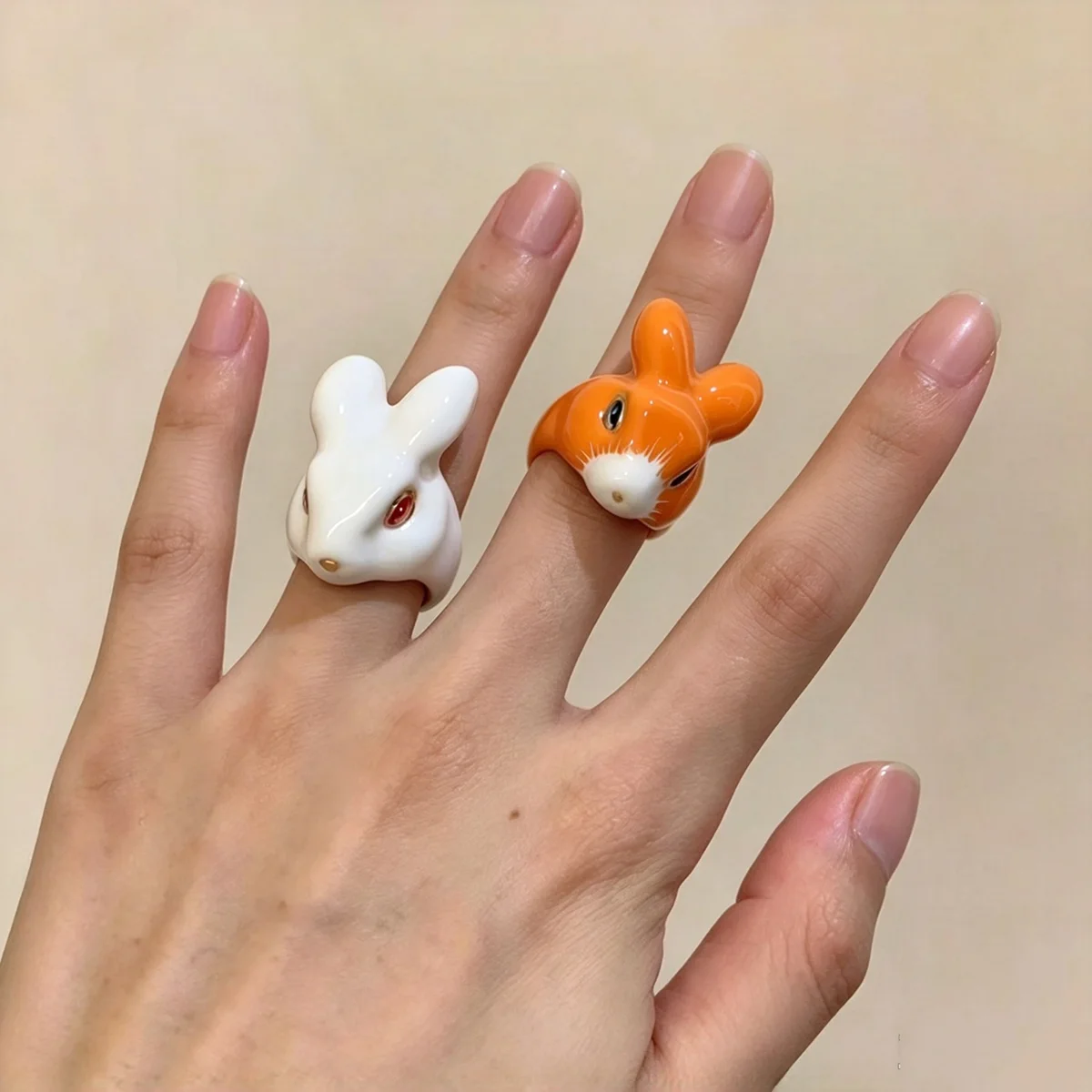 Retro Enamel Cute 3D Rabbit Open Suitable Ring for Women Unique Personality High-End Feeling Daily Party Holiday Jewelry Accesso