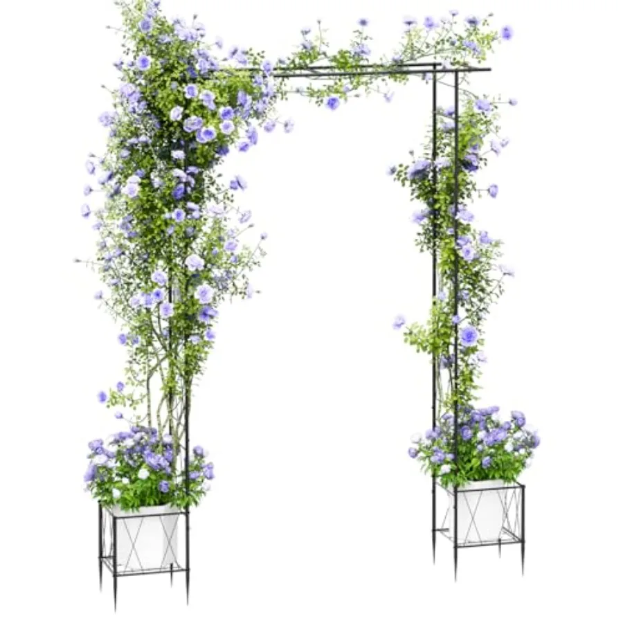

Black Garden Arch Trellis for Climbing Plants Outdoor Metal Garden Arbor with Planter Boxes 7.7 Ft Wedding Arches for Ceremony