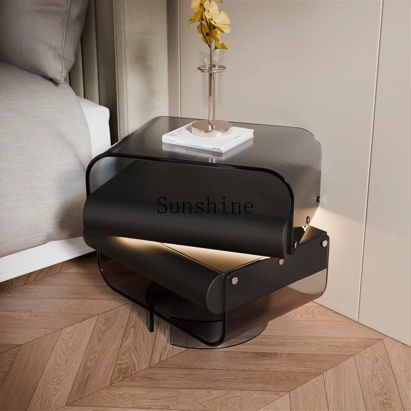 

Acrylic suspended bedside table light luxury minimalist storage 360 ° rotating bedroom bedside