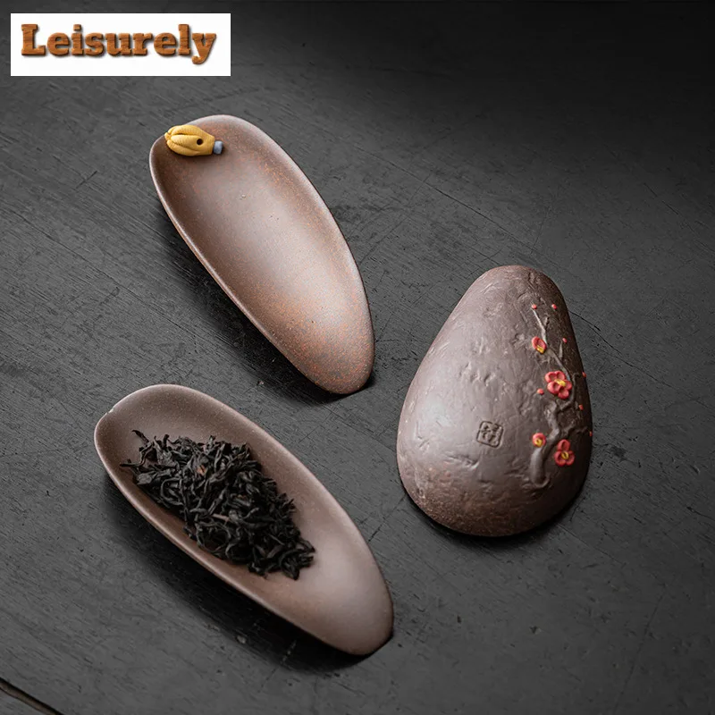 Handheld Flower Petal Old Rock Mud Tea Scoop Antique Chahe Shovel Household Awakening Tea Ladle Kung Fu Tea for Tea Ornaments