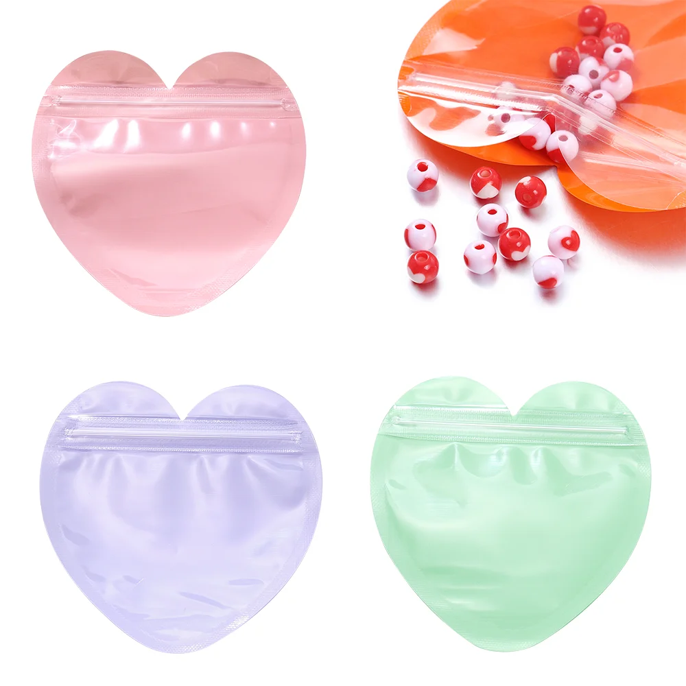 10Pcs/Lot Iridescent Zip Lock Bag Transparent Heart Plastic Seal Bags for Jewelry Display Necklace Earrings Bracelet Packaging
