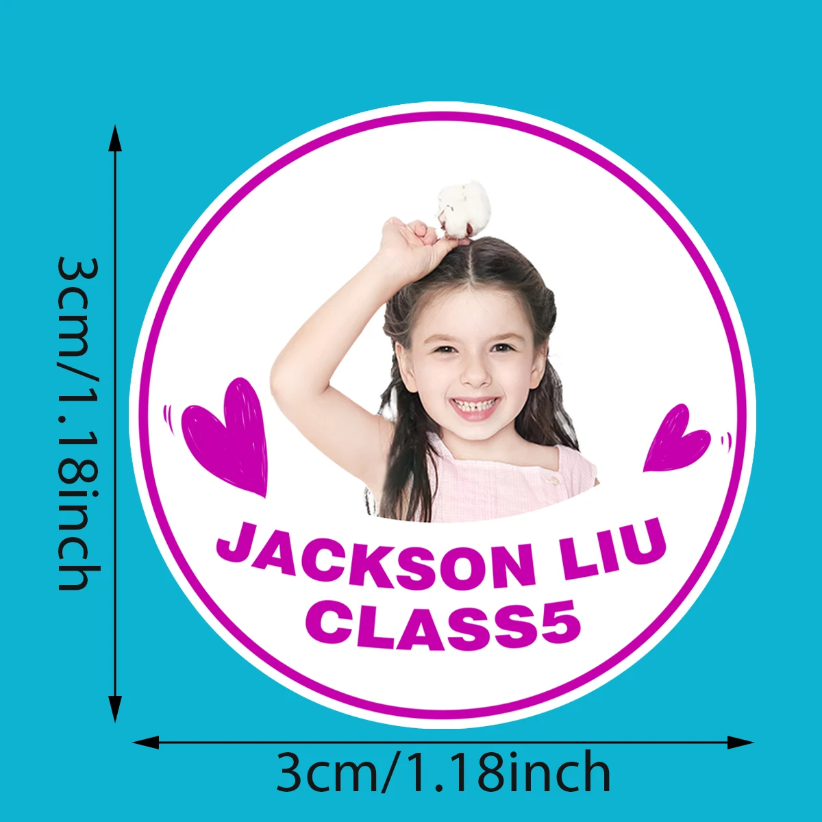 Kids Campus Name Stickers, Kindergarten Kids school Name Tags, Waterproof Round Photo Stickers, Water Bottle Stationery label