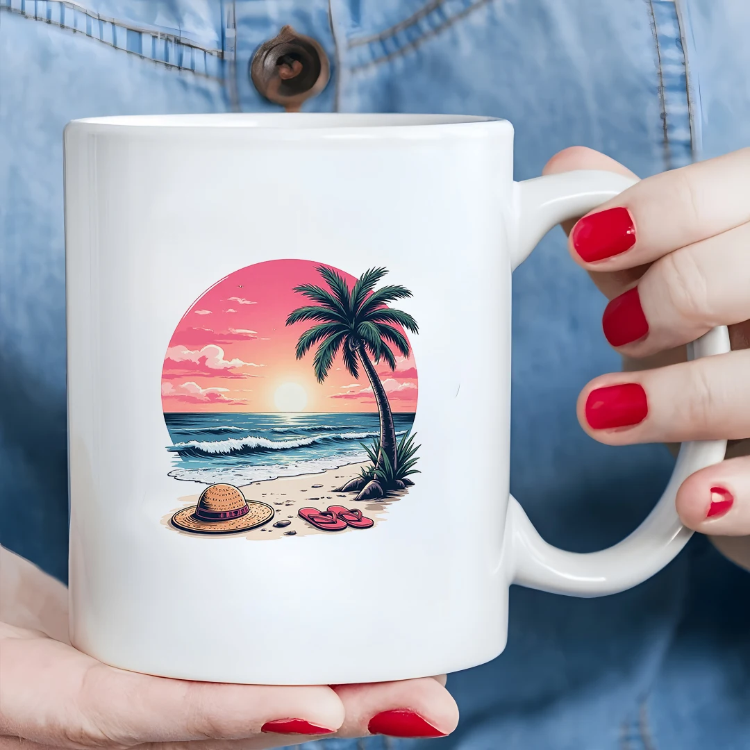 Tasse de coucher de soleil de plage de 11oz + tasse d'oiseau de noix de coco de dessin animé tasse de bureau familial de noël tasse de boisson élégante