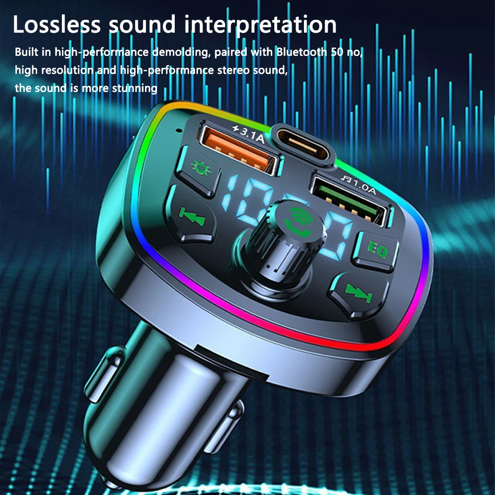 1 PC Car MP3 Player Bluetooth Hands-free FM Transmitter Multi Functional Card Insertion Machine PD Fast Charging Car MP3