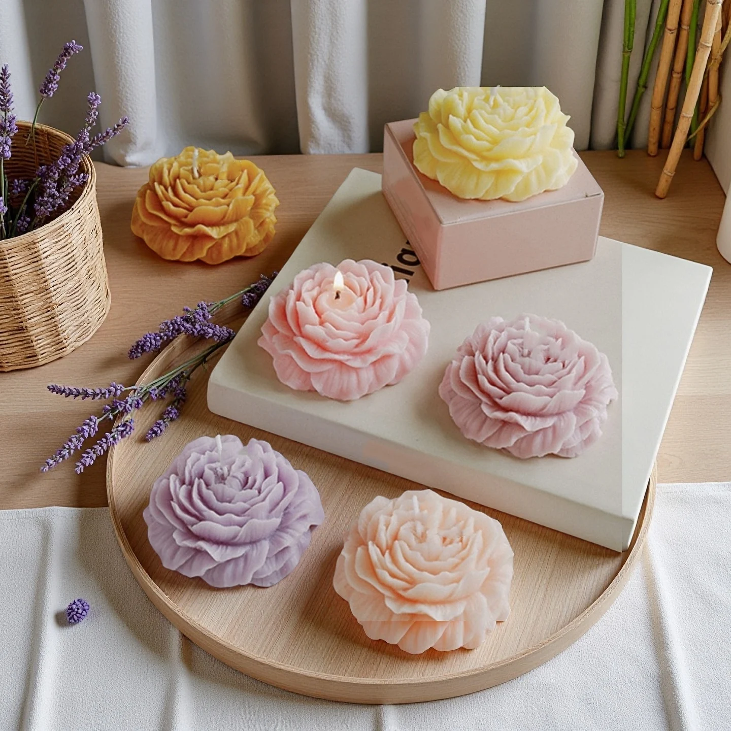 1pc Handmade Peony Flower-Shaped Scented Candle with Long-Lasting Fragrance for Home Decor & Relaxation Ideal for Bedroom/Spa