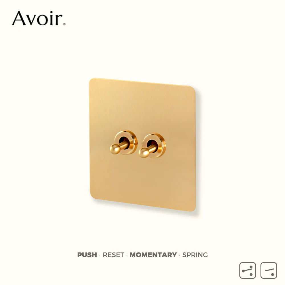 Avoir Gold Push Button 220V Retro Toggle Switch 86 Type Slim Frame EU FR Electrical Sockets With Usb Cat6 Indoor Reset Switches