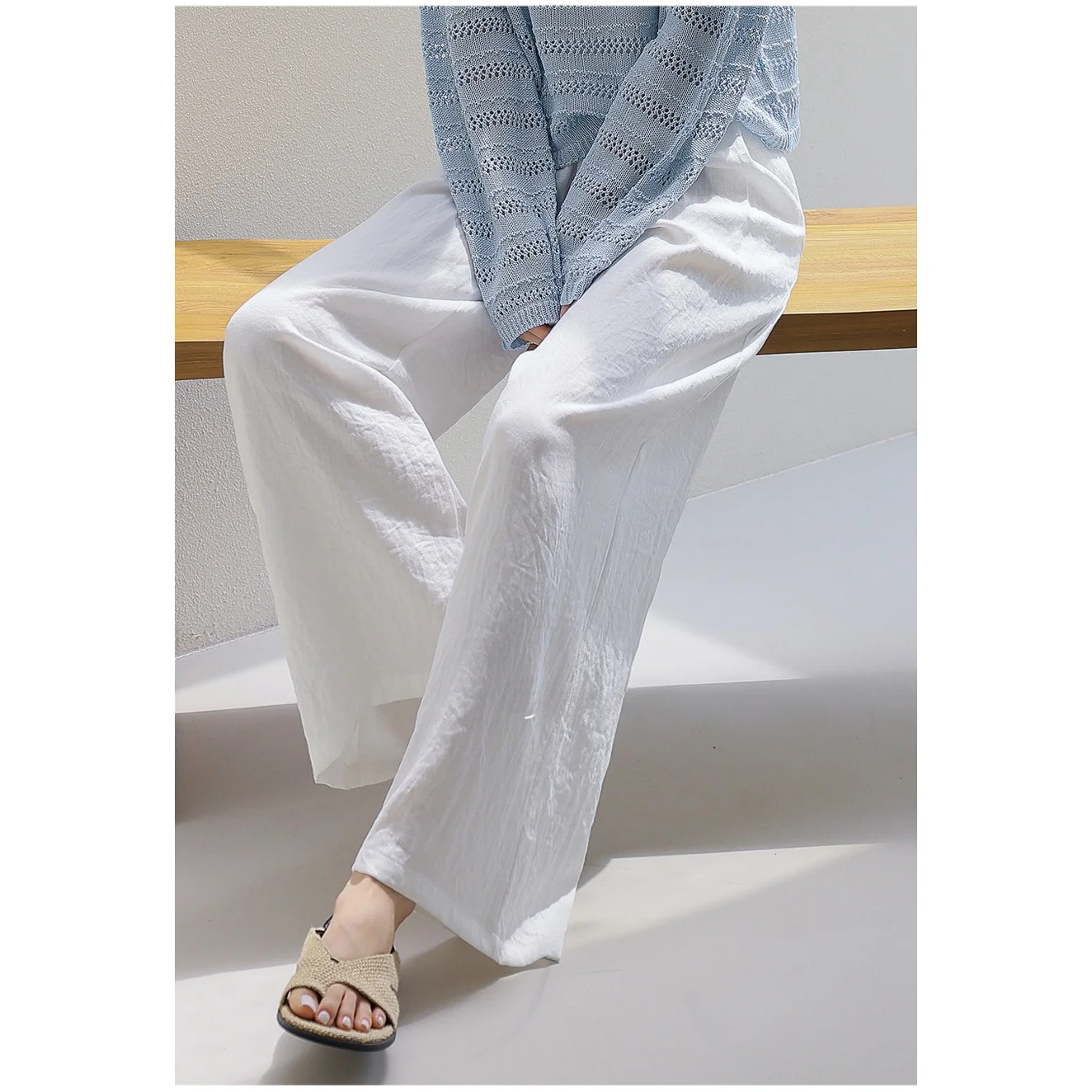 Plones Anchos de  Frescos, Cintura Elástica con Cordón, Versátiles para el Trabajo, Plones Largos Adeazantes,...