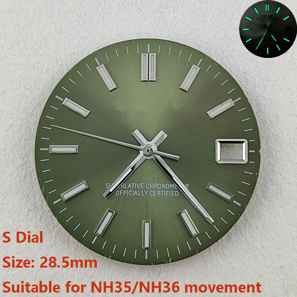 High Quality 28.5mm NH35dial watch dial S dial green luminous suitable for NH35 NH36 movement watch accessories repair tool