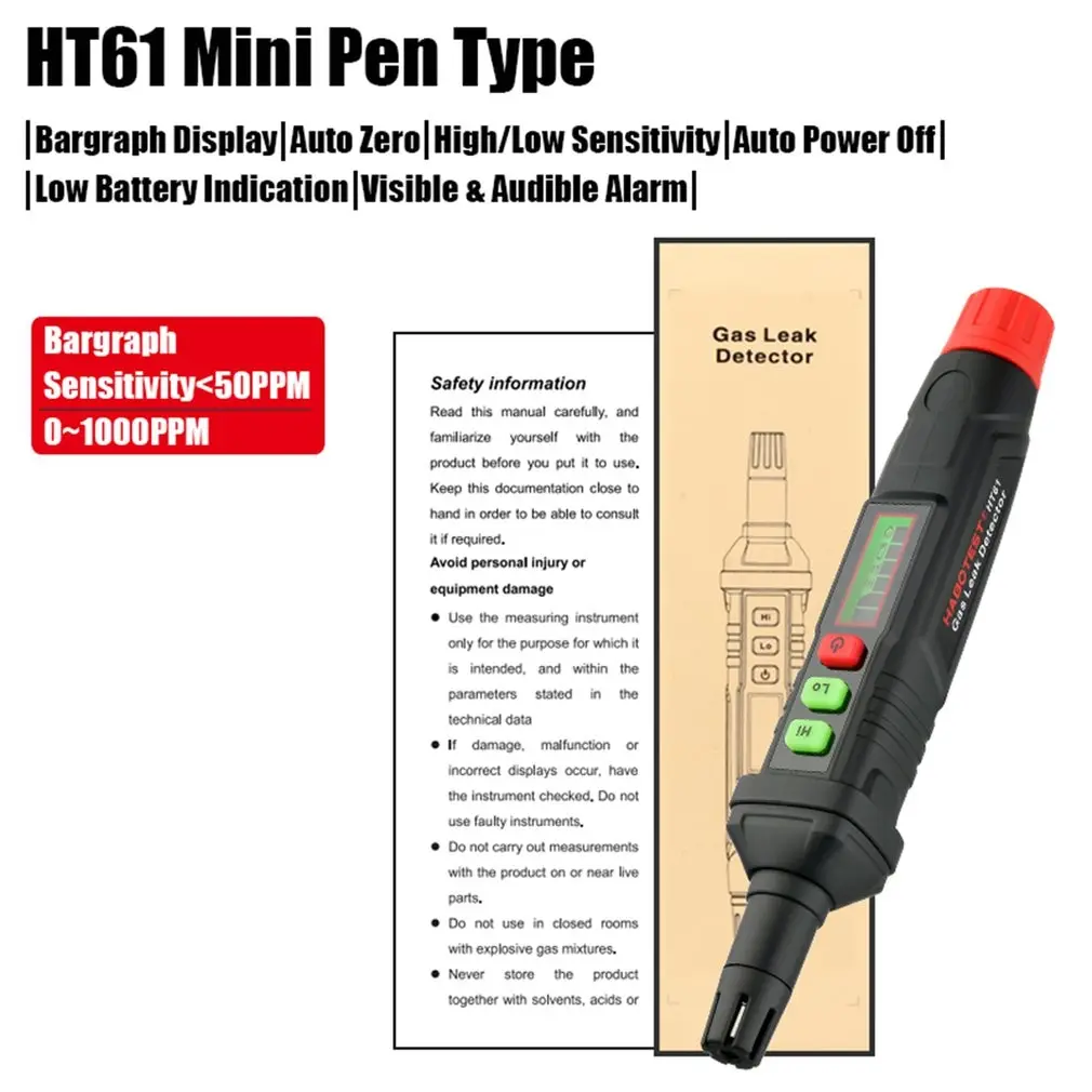 Portable Handheld HT61 Gas Leak Detector Natural Gas Analyzer PPM Meter Alarm Combustible 87HA LCD Display Dropshipping Hot 3