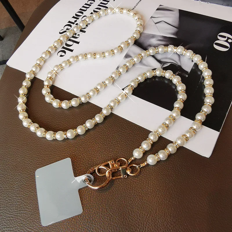 Korean Luxury Mobile Phone Corssbody Lanyard Pearl Bracelets Chain For iPhone 14 15 pro max Samsung Flip 4 S21 s22 S23 Ultra