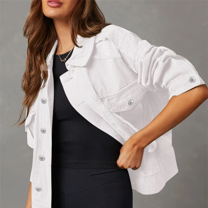 2025 الدنيم الستر المرأة ربيع الخريف قميص نمط جانكوت رداء علوي غير رسمي واحدة الصدر الأسود البني ملابس خارجية معاطف للسيدات الاتجاه