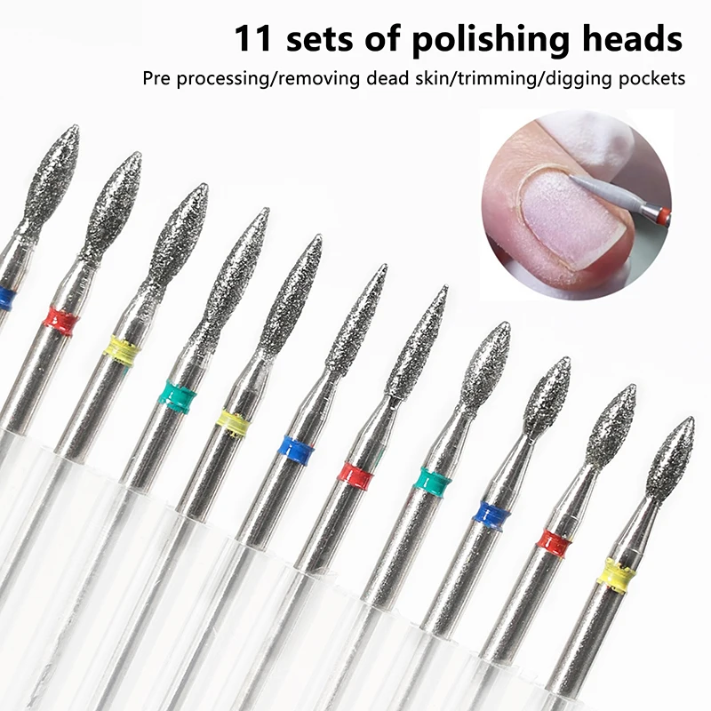 

11Pcs Diamond Nail Drill Bits Milling Cutter For Manicure Left Right Rotary Cuticle Files Buffer DIY Nails Accessories Tools