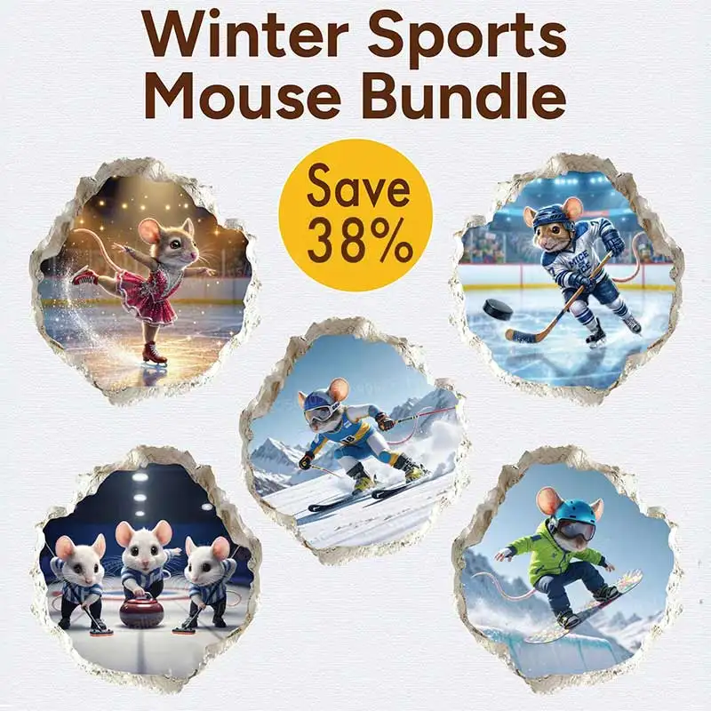 

5 Pieces/Pack Winter Sports Mouse Hole Wall Sticker Bedroom Entrance Living Room Porch Home Decora Waterproof Decals M1565