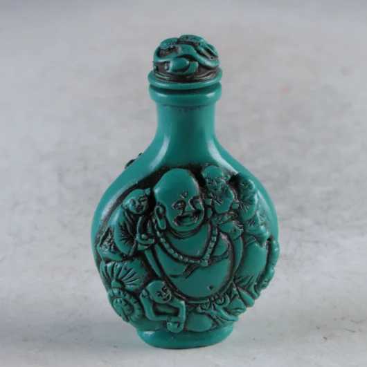 

Old Chinese Turquoise Hand Carved Characters Snuff Bottle