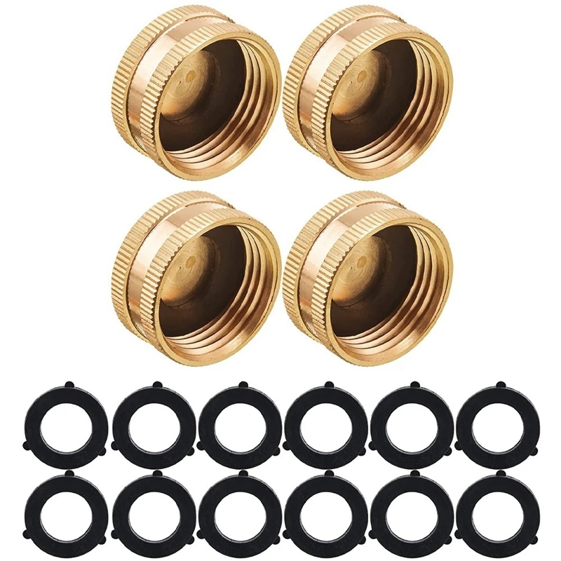 ABRE-Garden Hose Female End Cap, Brass Spigot Cap With Extra 12 Washers, 3/4 Inch, 4-Pack