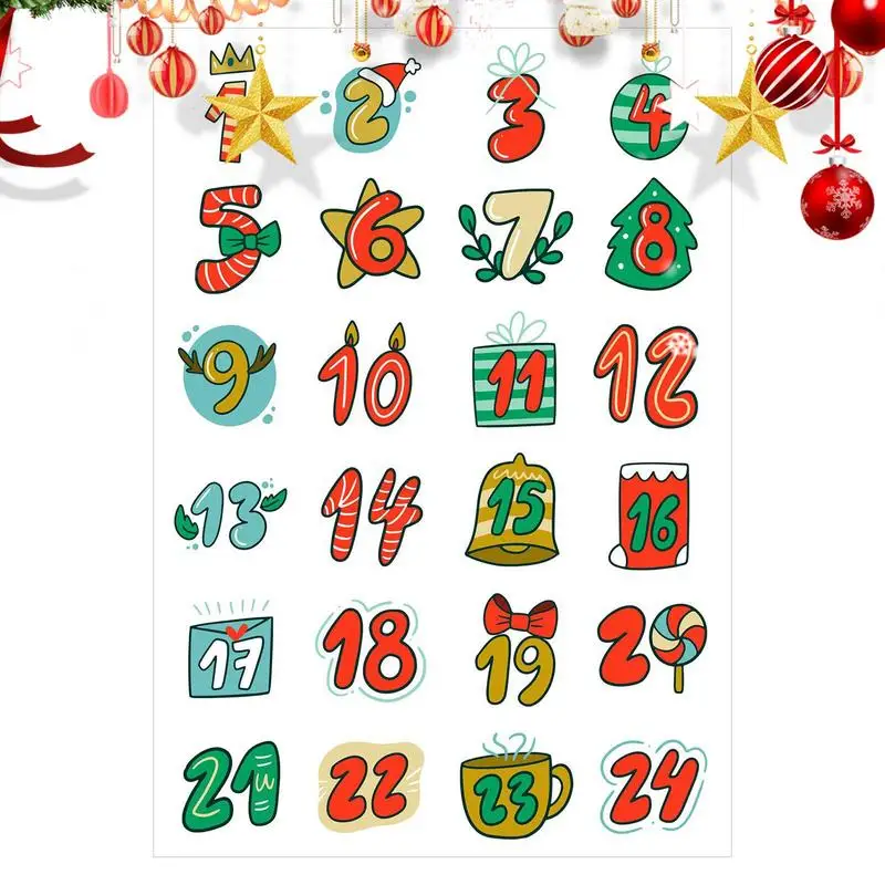 2025 Christmas 1-24 Number Stickers Christmas Advent Calendar Card Envelope Stickers Festival Card Sealing Labels