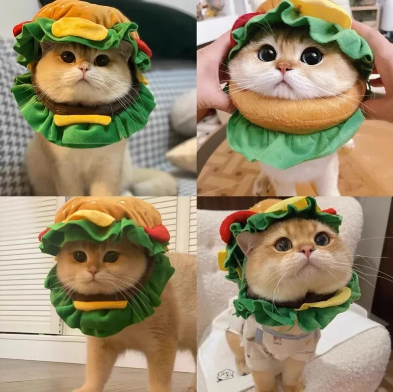 Autumn Winter Cat Hat Hamburger Cute Refined Pet Hat Puppy Kittens Funny Hat Party Photo Shoot Props Decoration Cat Accessories