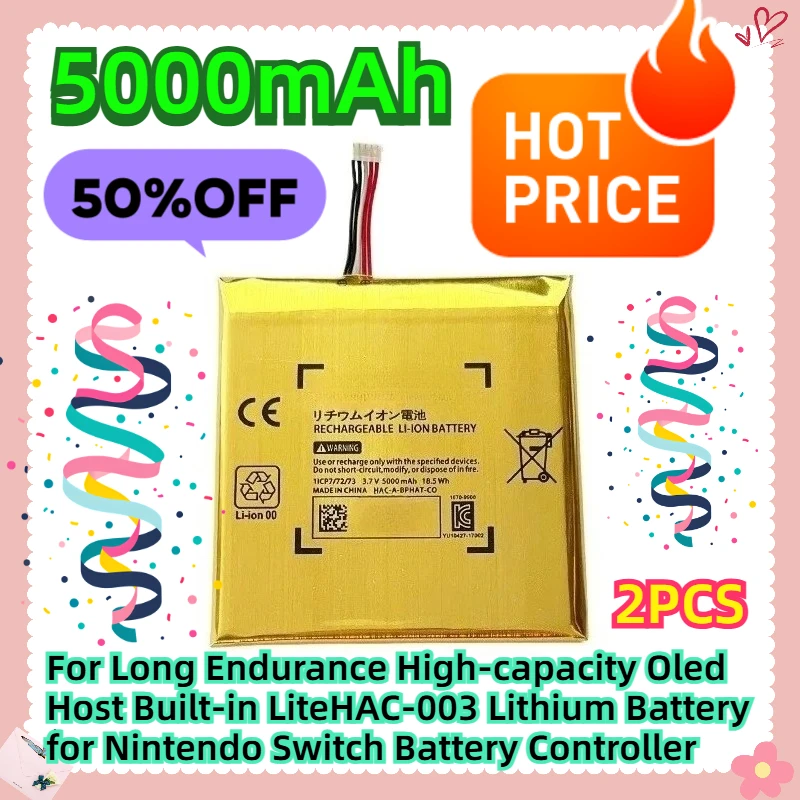 2pcs For Long Endurance High-capacity Oled Host Built-in LiteHAC-003 Lithium Battery for Nintendo Switch Battery Controller