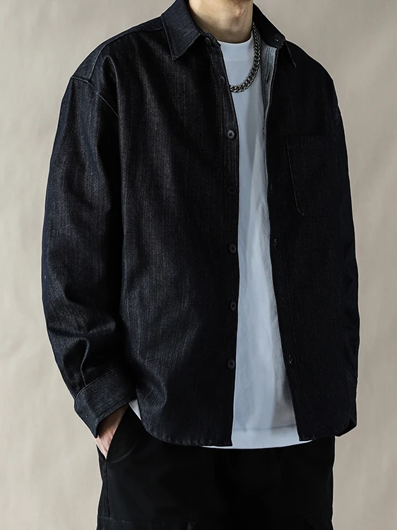 

Blue Casual Sle Men's Long Sve Loose Fit irt Versatile Simple Workwear irt 2026 Spring Autumn Comfortable Cotton Pol...