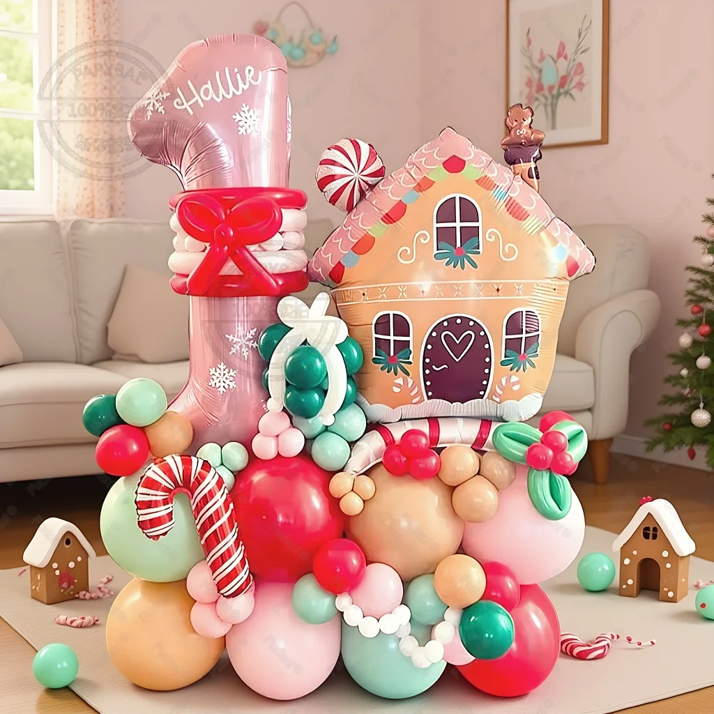 78 Stück Weihnachten Lebkuchenmann Zuckerstange Ballon Girlande Säule Rosa Grün Ballon Geburtstag Babyparty Neujahr Party Dekore