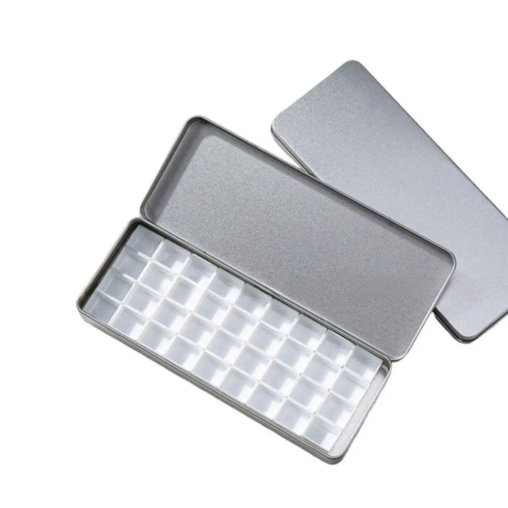 Silver Color Watercolor Portioning Box Empty Portable Paint Tray Tin Box 36 Grids Paint Palette Box Doodle Art