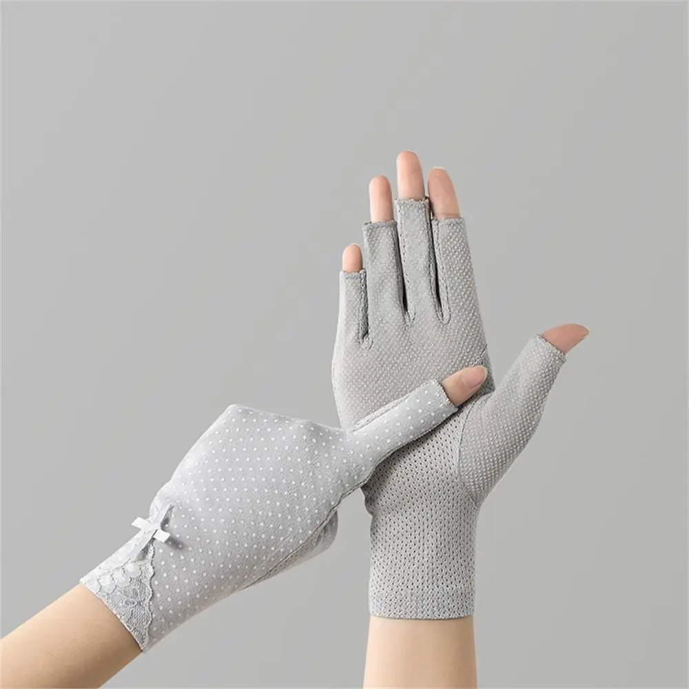 Cotton Sunscreen Gloves Fashion Elastic Thin Sun Protection Gloves Solid Color Slip Resistant Anti-UV Mittens Women Girls