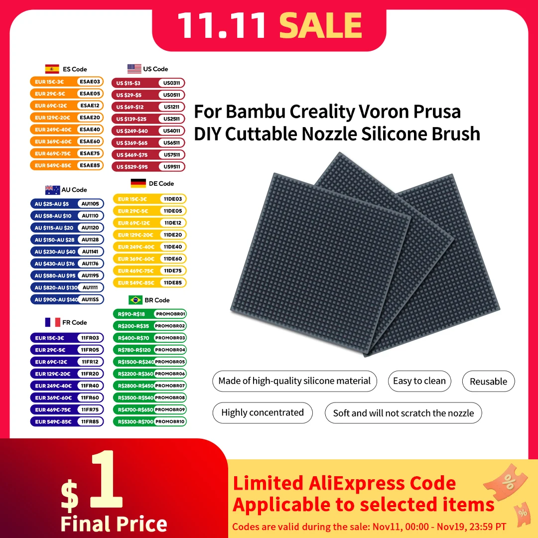 ل بامبو فورون بروسا كرياليتي طابعة ثلاثية الأبعاد لتقوم بها بنفسك فوهة فرشاة سيليكون ممسحة Hotbed شنت الغسيل فوهات كبيرة الحجم أداة تنظيف #1