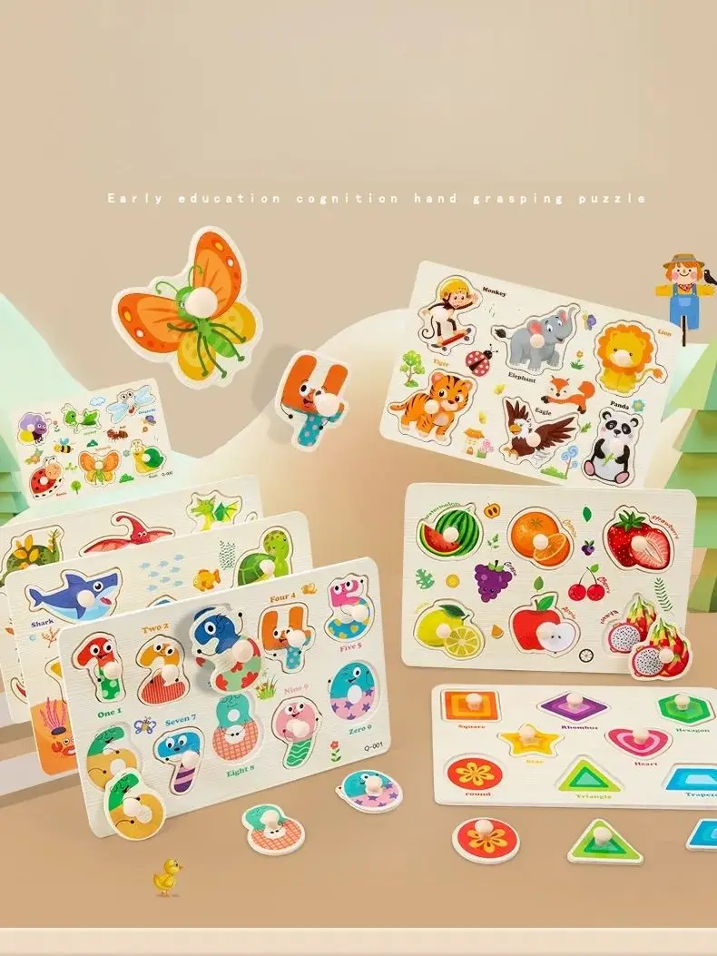 Jouets pour bébé, Puzzle en bois Montessori, planche à saisir, Puzzle éducatif en forme d'alphabet pour enfants, véhicule Animal de dessin animé, cadeau pour enfant