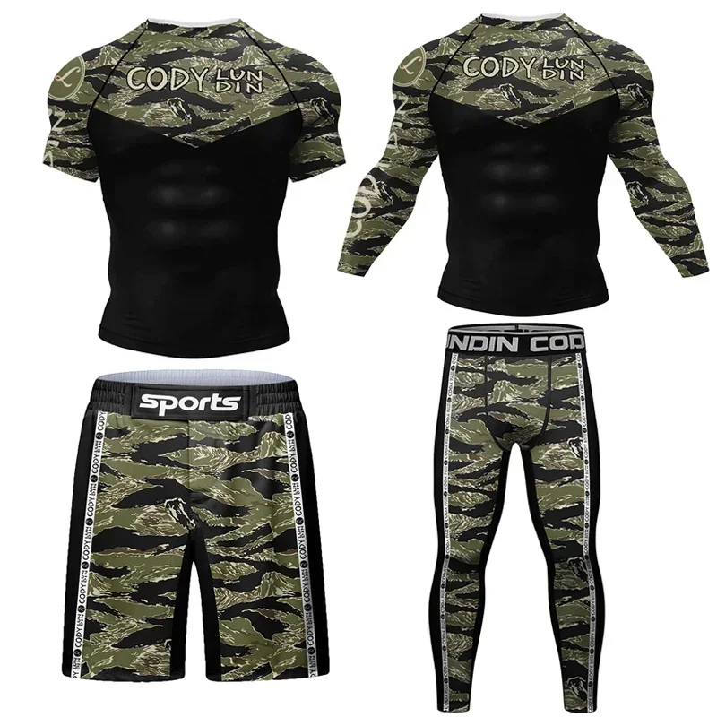 

Muay Thai Jiu Jitsu Compression Tracksuit Men Boxing Workout Training Sport Suit MMA BJJ Sportswear Running Fitness Gym Clothing