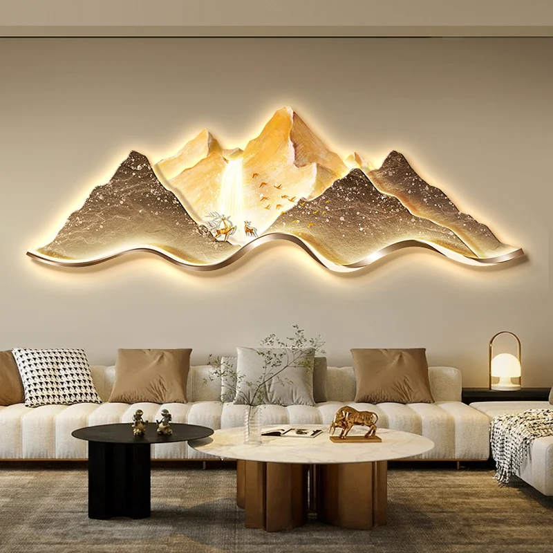 Modern light luxury living room high-grade atmosphere landscape wall lamp painting sofa background wall lamp painting