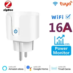 Tuya ZigBee Socket Smart Plug EU 20A Power Monitor Timer Adapter Socket Smart Home Wireless Compatible Alexa Google HOME